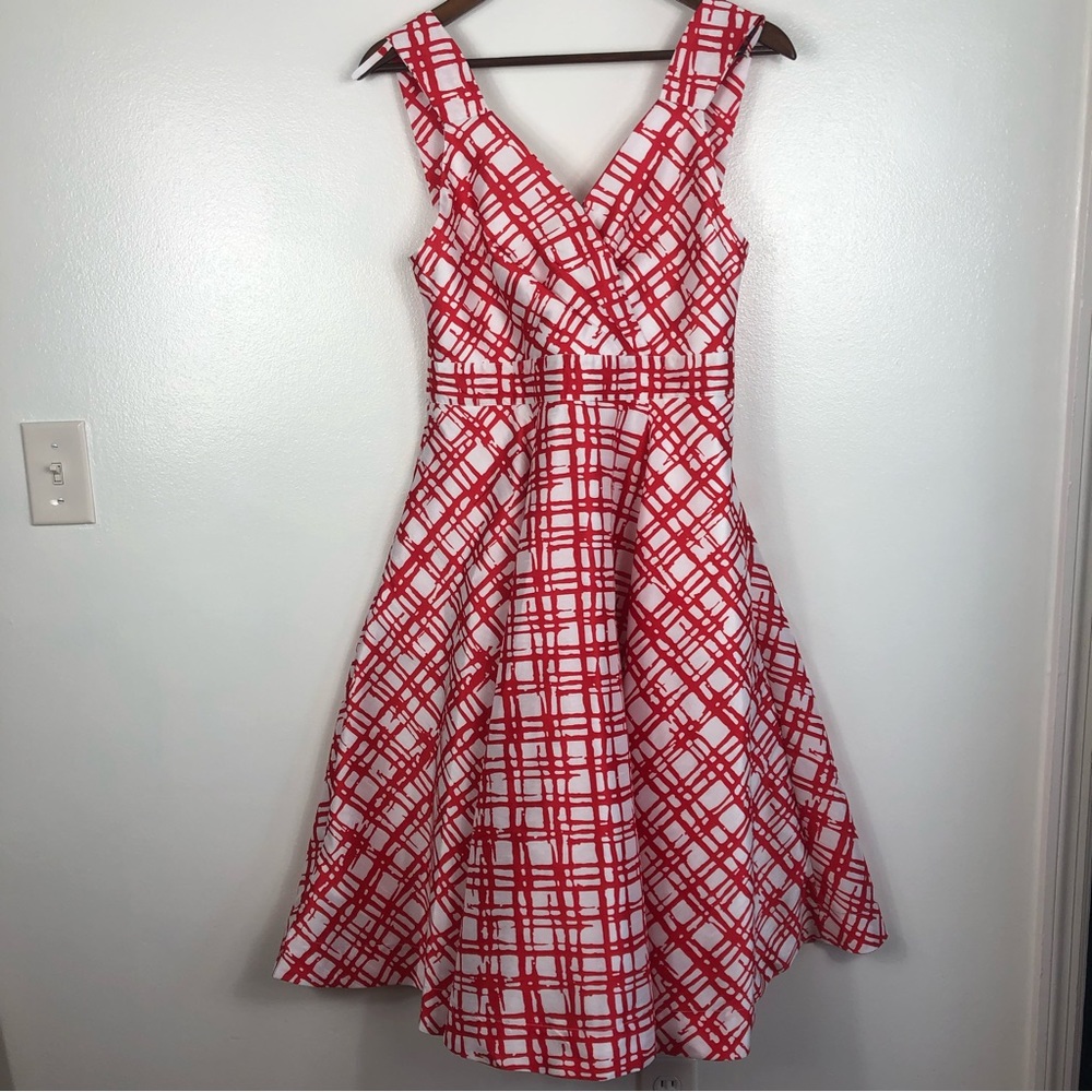 eShakti Custom Made Check Print Dupioni Surplice Dress Fit and Flare